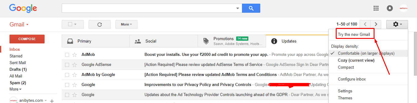 Switch to new Interface of Gmail right now - anibytes.com