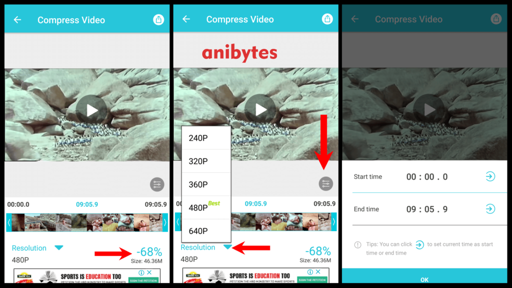 compress videos without loosing quality in android