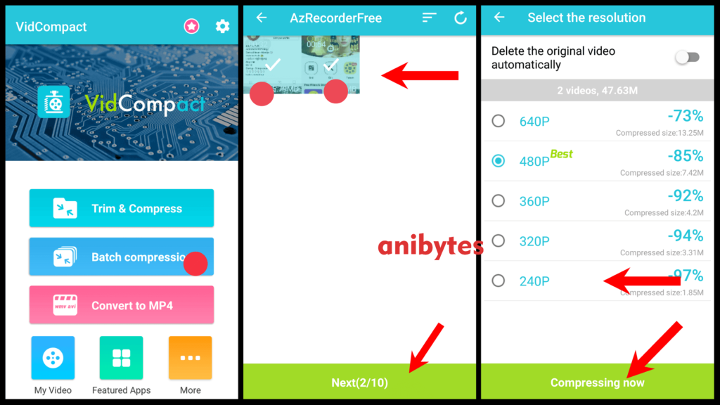 compress videos without loosing quality in android